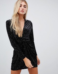Черное бархатное платье мини с блестками Missguided - Черный