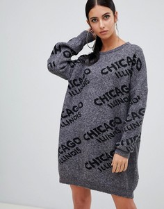 Серое платье-джемпер с круглым вырезом и надписью Chicago Missguided - Серый