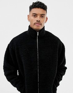 Свободная спортивная куртка из искусственной цигейки ASOS DESIGN - Черный