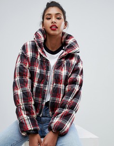 PrettyLittleThing statement collar padded check coat in multi - Мульти
