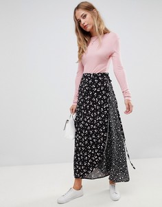 Юбка с запахом и цветочным принтом Liquorish - Темно-синий