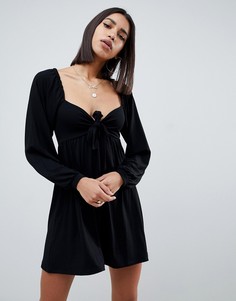 Платье мини с вырезом сердечком и завязкой ASOS DESIGN - Черный
