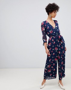 Комбинезон длиной 3/4 с цветочным принтом Vero Moda - Темно-синий