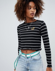 Черный укороченный лонгслив в полоску Pull&Bear - Черный