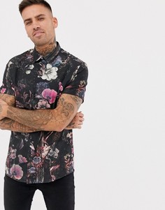 Черная рубашка с цветочным принтом River Island - Черный