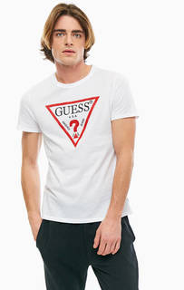 Белая хлопковая футболка с принтом Guess