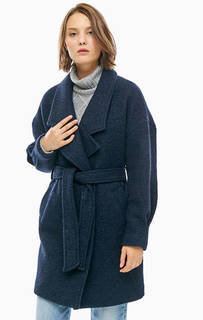 Синее полушерстяное пальто на кнопках Selected