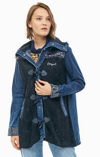 Синяя куртка с вышивкой и пайетками Desigual