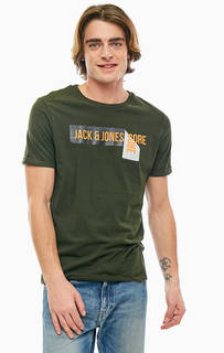 Футболка из хлопка цвета хаки Jack & Jones