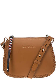 Коричневая кожаная сумка через плечо Tommy Hilfiger