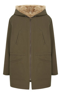 Хлопковая парка с меховой отделкой на капюшоне Yves Salomon Enfant