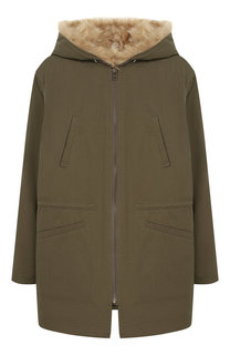 Хлопковая парка с меховой отделкой на капюшоне Yves Salomon Enfant