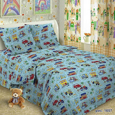 Детское постельное белье 3 предмета Letto, Машинки, голубой