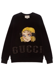 Черный свитшот с принтом и логотипом Gucci
