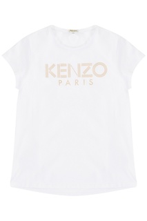 Белая футболка с золотистым логотипом Kenzo