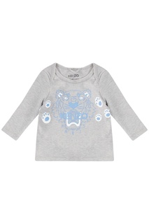 Серый лонгслив с комбинированным принтом Kenzo