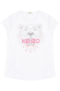 Белая футболка с розовым тигром Kenzo