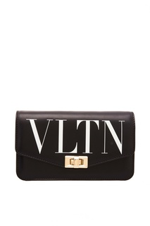 Черная кожаная сумка с принтом Valentino