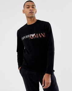 Черный узкий лонгслив для дома с логотипом Emporio Armani - Черный