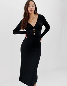 Платье миди с пуговицами из искусственного рога ASOS DESIGN - Черный