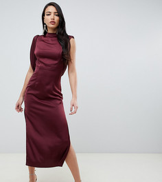 Атласное платье миди с драпированными проймами и разрезами по бокам ASOS DESIGN Tall - Красный