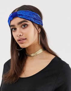 Синяя повязка на голову с пайетками ASOS DESIGN - Синий