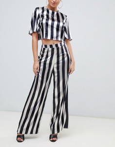 Широкие атласные брюки в полоску с эффектом металлик Missguided - Мульти