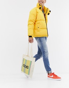 Бежевая сумка-тоут с надписью asos с полосками ASOS DESIGN - Бежевый
