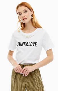 Хлопковая белая футболка с декором Silvian Heach