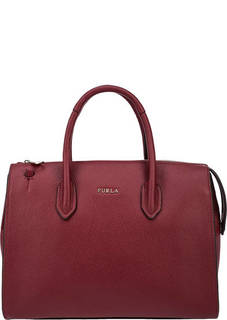 Бордовая кожаная сумка с одним отделом Pin Furla