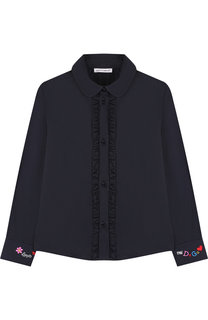 Хлопковая блуза с оборками и контрастной вышивкой Dolce & Gabbana
