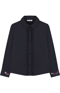 Хлопковая блуза с оборками и контрастной вышивкой Dolce & Gabbana