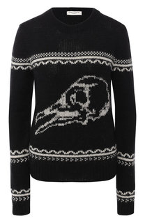 Шерстяной пуловер с круглым вырезом и вышитым принтом Saint Laurent