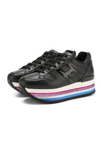 Кожаные кроссовки на платформе с глиттером Hogan