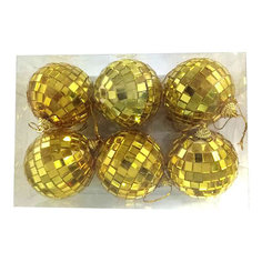 Набор ёлочных шаров Новогодняя сказка 6 шт, 6 см, диско золото