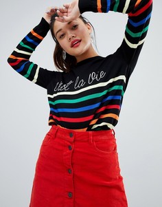 Джемпер в полоску с надписью cest la vie New Look - Черный