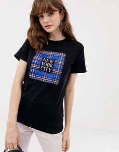 Черная футболка с принтом в клетку New Look new york city - Черный