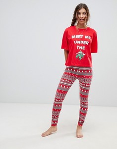 Свободная новогодняя пижама с футболкой и леггинсами ASOS DESIGN - Красный