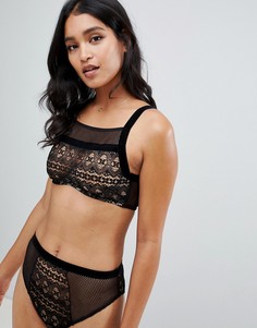 Трусы из сетки и кружева с завышенной талией ASOS DESIGN Yana - Черный