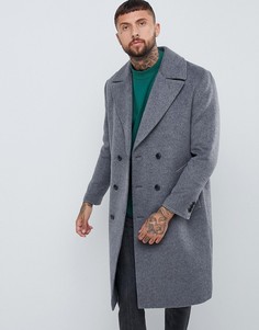 Темно-серое двубортное пальто с добавлением шерсти ASOS DESIGN - Серый