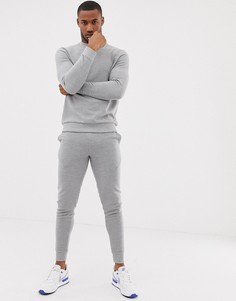 Серый спортивный свитшот и джоггеры из ткани в рубчик ASOS DESIGN - Серый