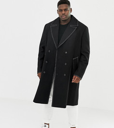 Черное двубортное пальто с добавлением шерсти ASOS DESIGN Plus - Черный