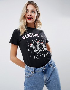 Новогодняя футболка с принтом ASOS DESIGN - Черный
