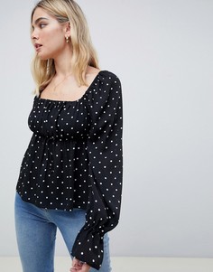 Блузка в горошек с квадратным вырезом ASOS DESIGN - Мульти
