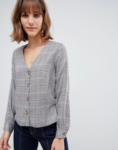 Серая блузка в клетку New Look - Черный