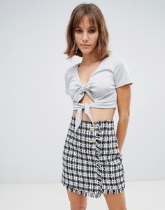 Блестящий кроп-топ с завязкой Glamorous - Серебряный