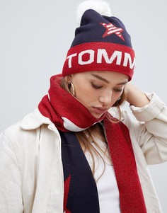 Шапка-бини с логотипом и помпоном из искусственного меха Tommy Jeans - Темно-синий