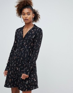 Свободное платье-рубашка с мелким цветочным принтом Pull&bear - Черный
