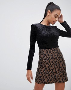 Боди из бархата черного цвета с длинными рукавами PrettyLittleThing - Черный