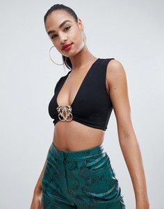 Черный кроп-топ с элементом в виде пантер PrettyLittleThing - Черный
